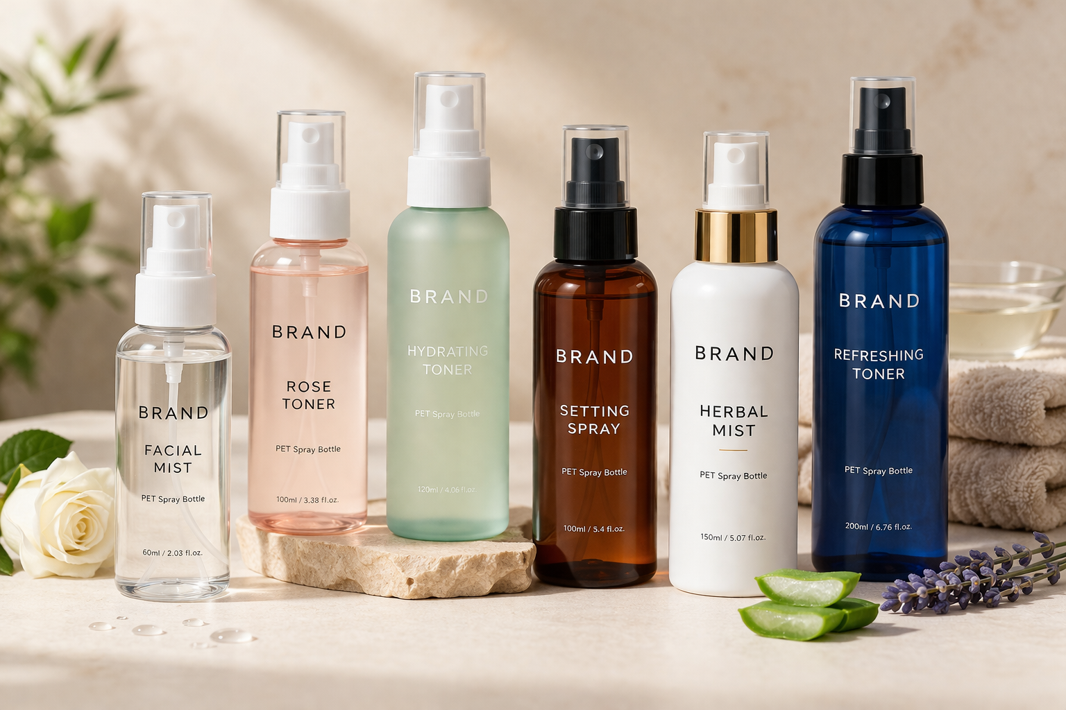 custom PET toner spray bottle manufacturer
wholesale cosmetic fine mist spray bottle
100ml frosted toner spray bottle packaging
custom skincare setting spray bottle supplier