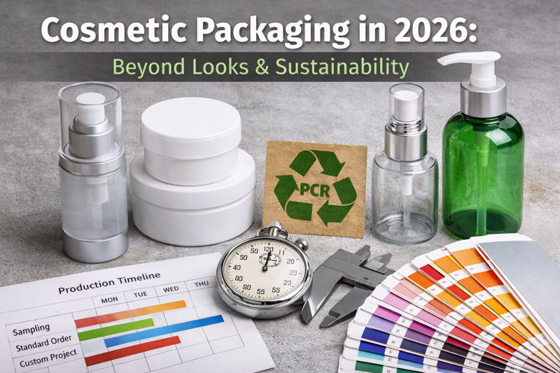 Custom cosmetic packaging products including airless bottle, cream jars, PCR packaging, spray bottle, and lotion pump bottle