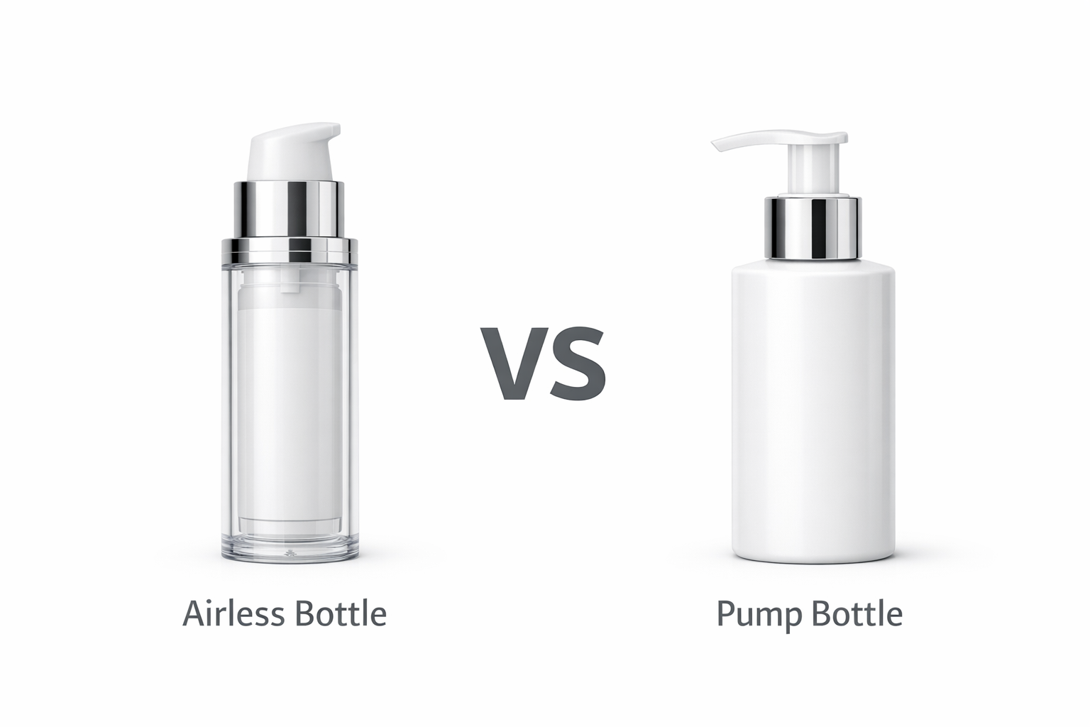 Comparison of airless bottle and pump bottle packaging for skincare serum and lotion products