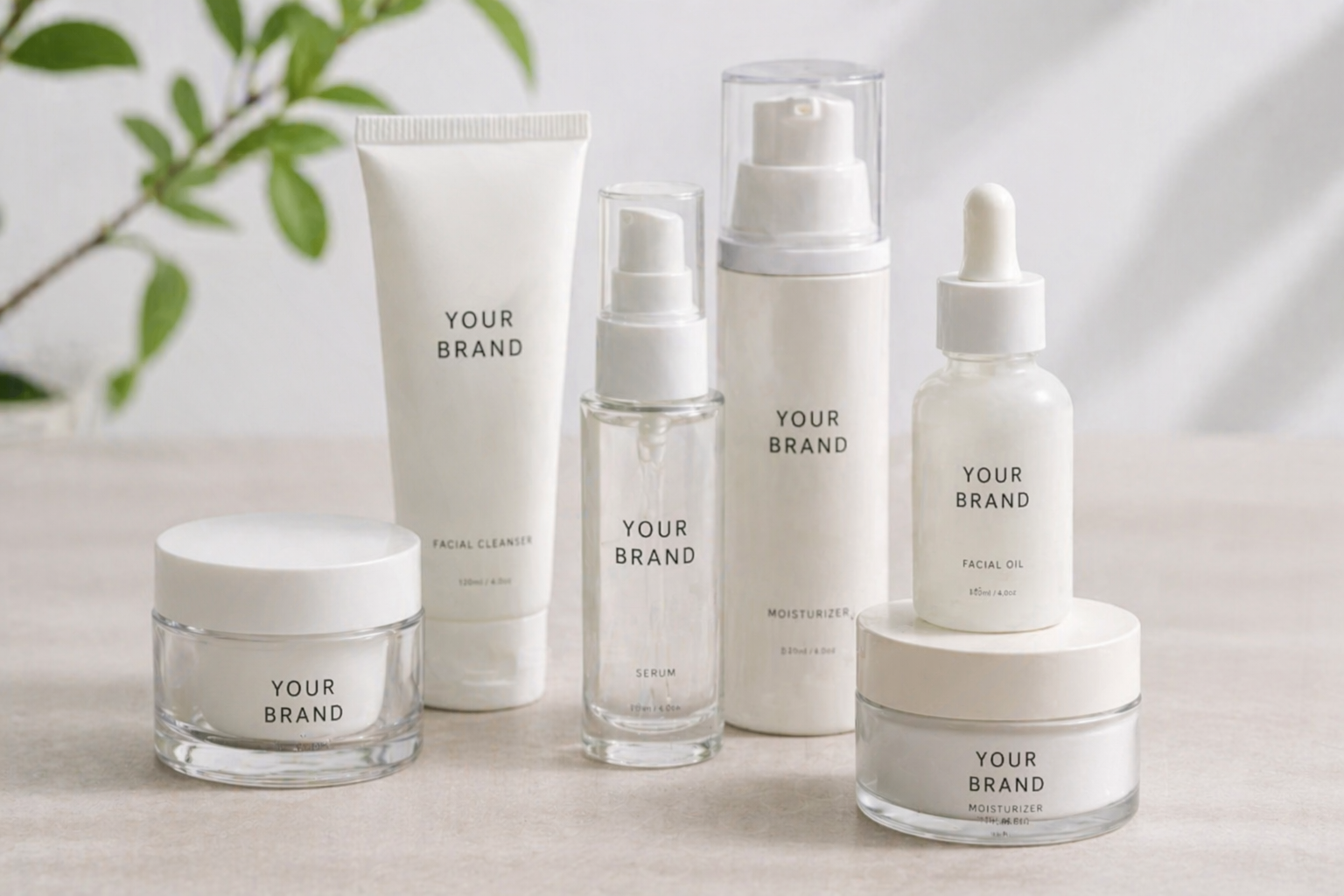 private label cosmetic packaging with custom logo for skincare brand