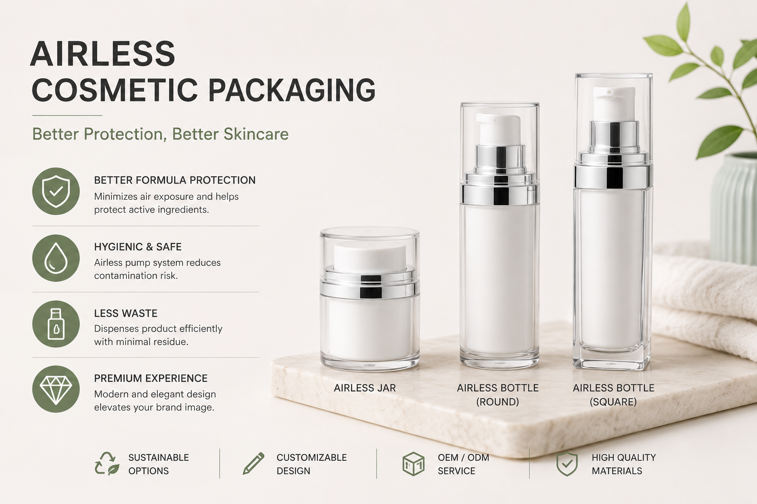 airless cosmetic packaging with premium skincare airless bottles and jars